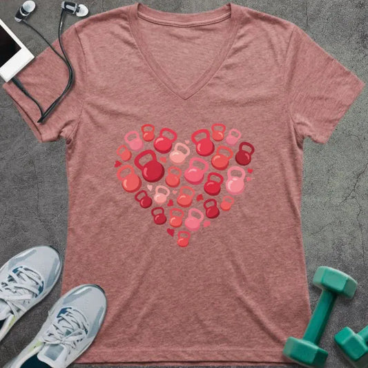 T-Shirt Heather Mauve / S Kettlebell Heart V-Neck