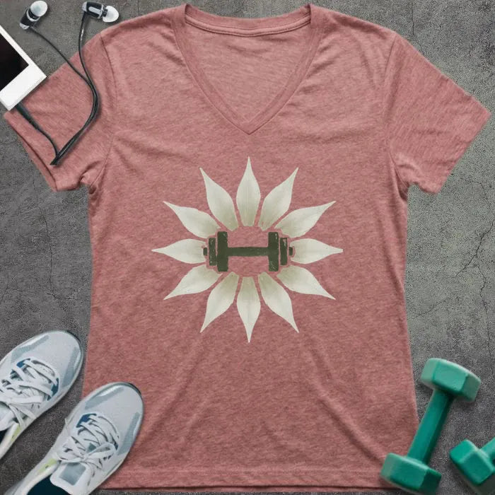 T-Shirt Heather Mauve / S Lily Flower V-Neck