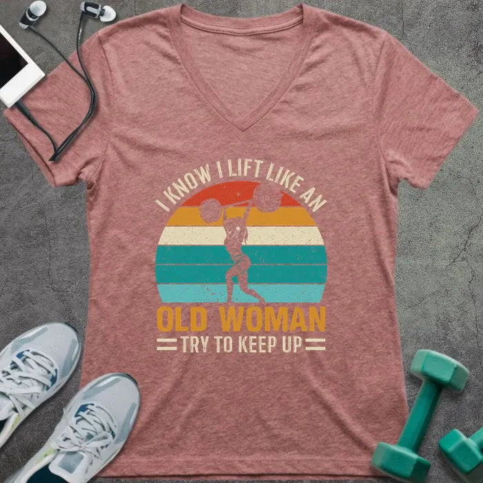 T-Shirt Heather Mauve / S Old Woman Lift V-Neck