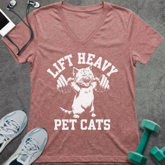 T-Shirt Heather Mauve / S Pet Cats V-Neck