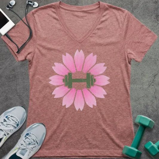 T-Shirt Heather Mauve / S Sakura Dumbbell V-Neck