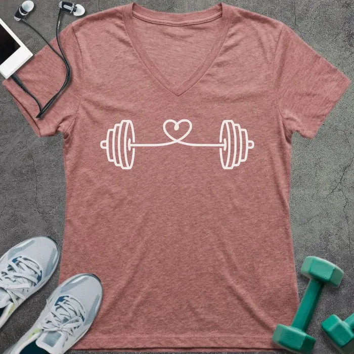 T-Shirt Heather Mauve / S String Heart V-Neck