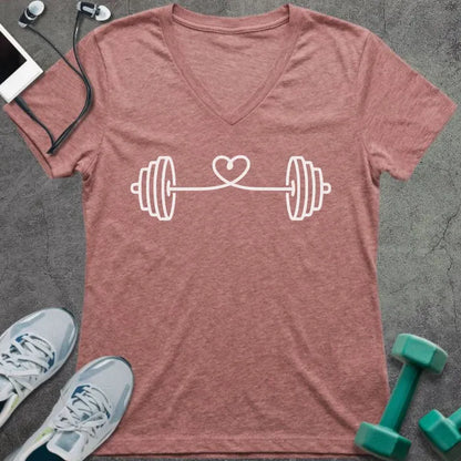 T-Shirt Heather Mauve / S String Heart V-Neck