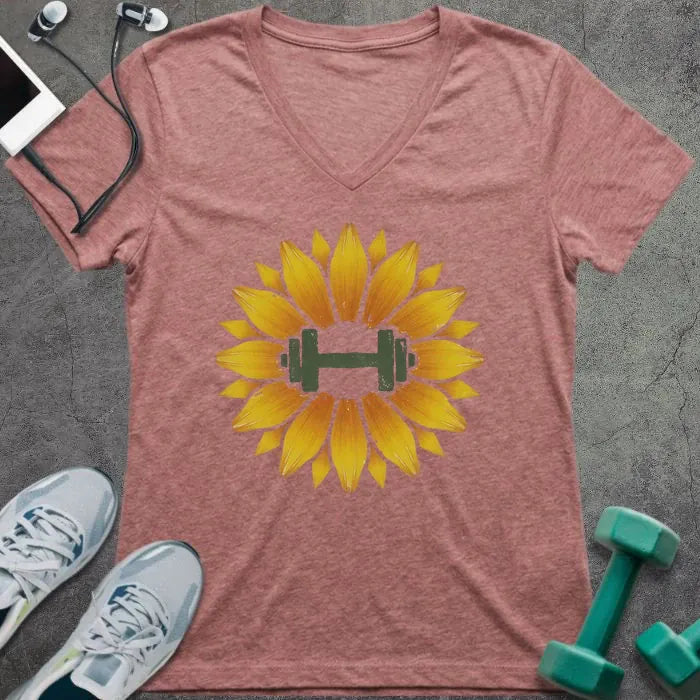 T-Shirt Heather Mauve / S Sunflower Dumbbell V-Neck