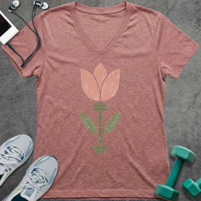 T-Shirt Heather Mauve / S Tulip Barbell V-Neck