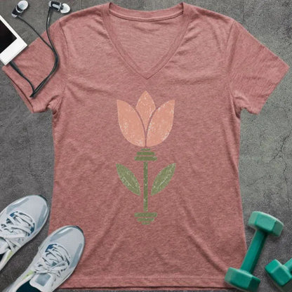 T-Shirt Heather Mauve / S Tulip Barbell V-Neck