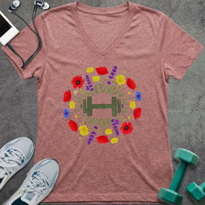 T-Shirt Heather Mauve / S Wildflower Dumbbell V-Neck