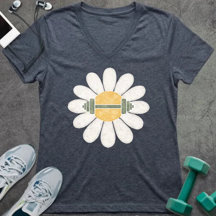 T-Shirt Heather Navy / S Daisy Barbell V-Neck