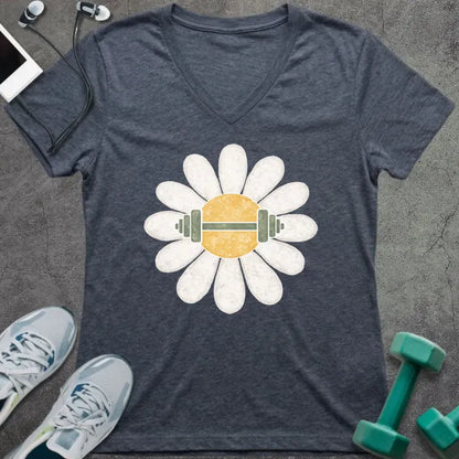 T-Shirt Heather Navy / S Daisy Barbell V-Neck