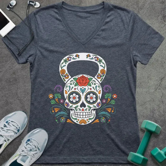 T-Shirt Heather Navy / S Floral Kettlebell V-Neck