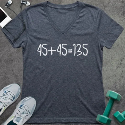 Heather navy t-shirt printed with "45+45 135"
