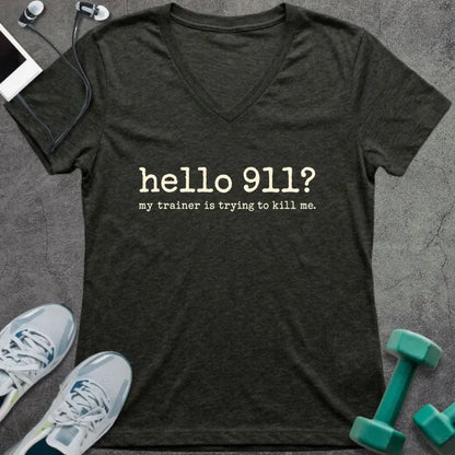 T-Shirt Heather Navy / S Hello 911 V-Neck