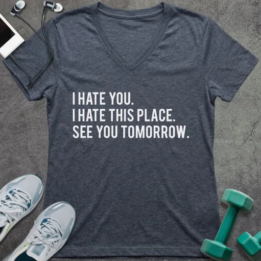 T-Shirt Heather Navy / S I Hate You V-Neck