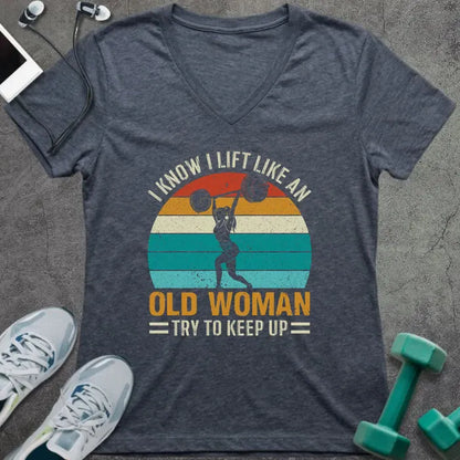 T-Shirt Heather Navy / S Old Woman Lift V-Neck