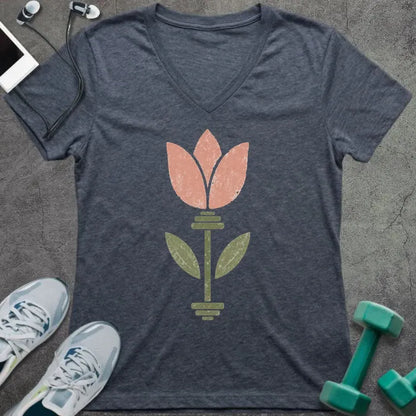 T-Shirt Heather Navy / S Tulip Barbell V-Neck