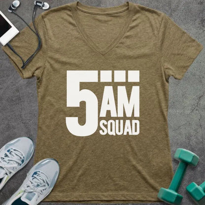 Heather olive t-shirt printed with "5AM Squad"