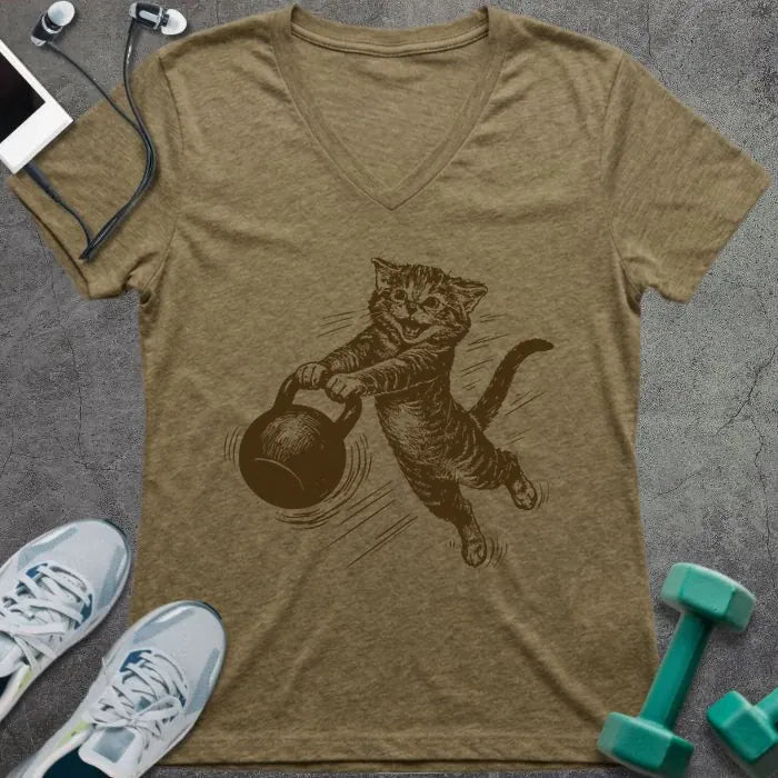 T-Shirt Heather Olive / S Cat Swing V-Neck