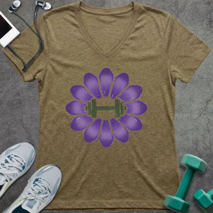 T-Shirt Heather Olive / S Crocus Dumbbell V-Neck