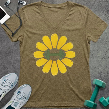 T-Shirt Heather Olive / S Dandelion Dumbbell V-Neck