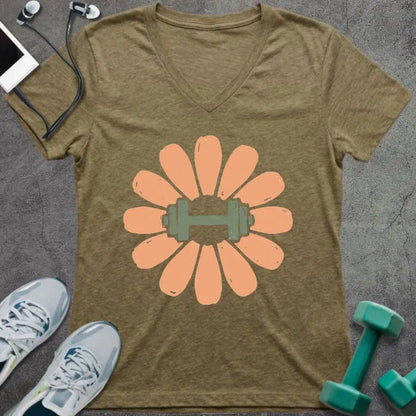 T-Shirt Heather Olive / S Dumbbell Flower V-Neck