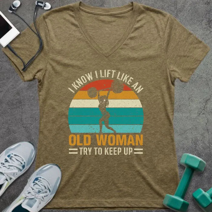 T-Shirt Heather Olive / S Old Woman Lift V-Neck
