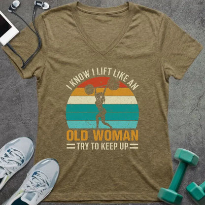 T-Shirt Heather Olive / S Old Woman Lift V-Neck