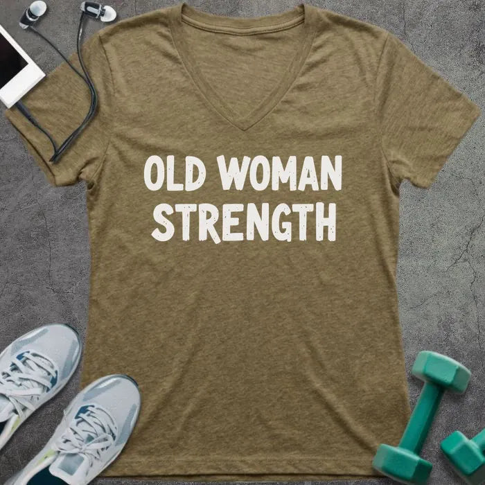 T-Shirt Heather Olive / S Old Woman Strength V-Neck