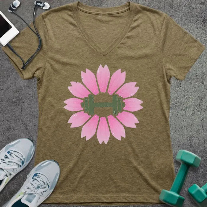 T-Shirt Heather Olive / S Sakura Dumbbell V-Neck