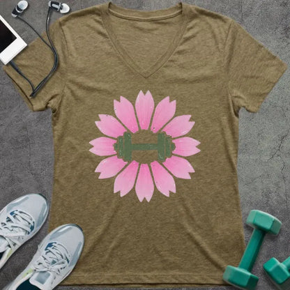 T-Shirt Heather Olive / S Sakura Dumbbell V-Neck