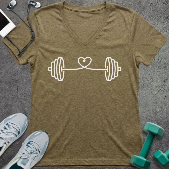 T-Shirt Heather Olive / S String Heart V-Neck