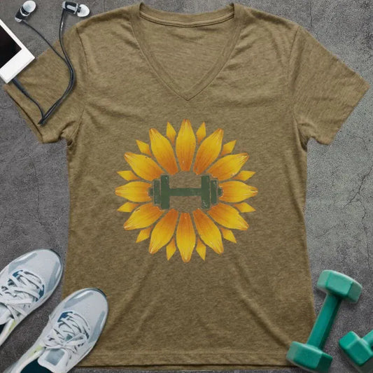 T-Shirt Heather Olive / S Sunflower Dumbbell V-Neck