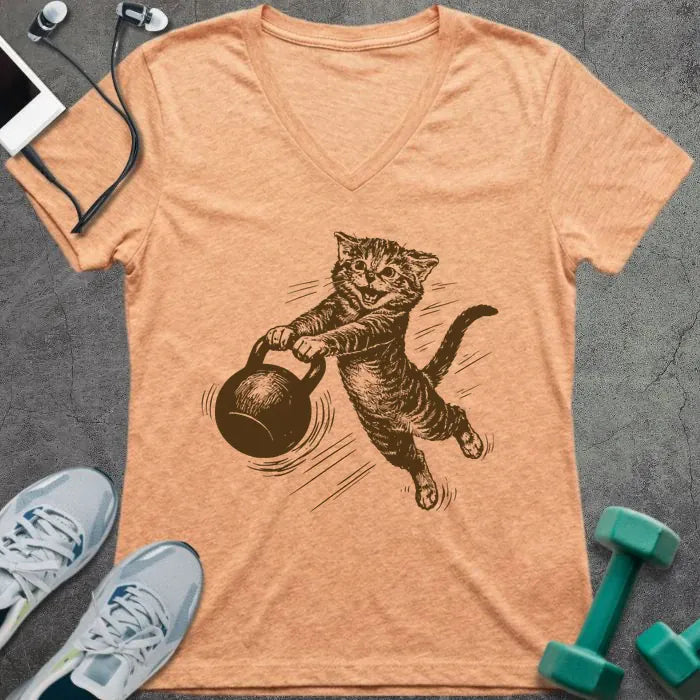 T-Shirt Heather Peach / S Cat Swing V-Neck