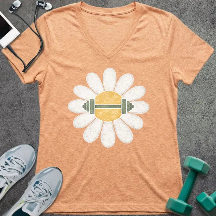 T-Shirt Heather Peach / S Daisy Barbell V-Neck