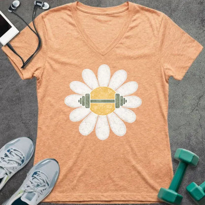 T-Shirt Heather Peach / S Daisy Barbell V-Neck
