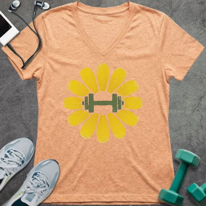 T-Shirt Heather Peach / S Dandelion Dumbbell V-Neck