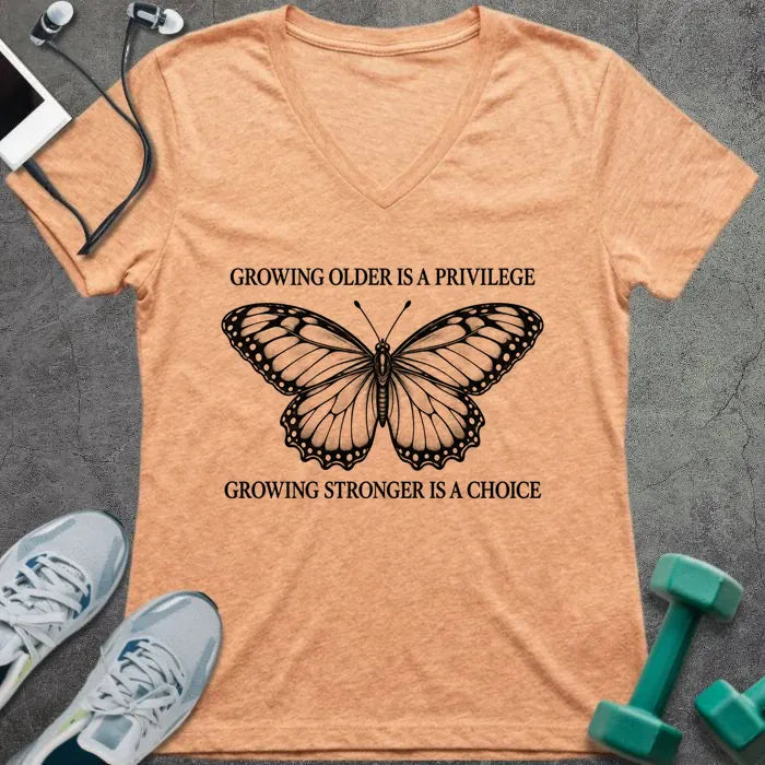 T-Shirt Heather Peach / S Growing Strong V-Neck