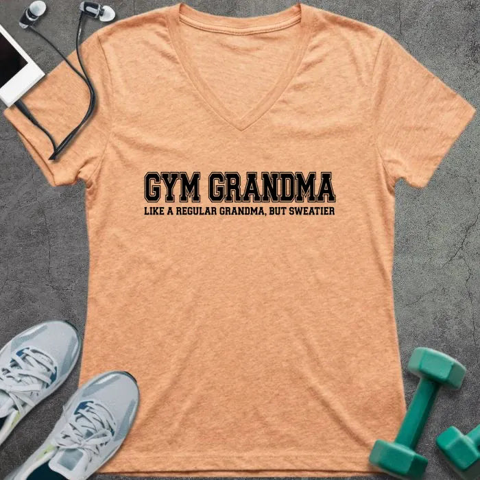 T-Shirt Heather Peach / S Gym Grandma V-Neck