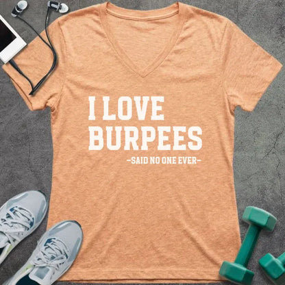 T-Shirt Heather Peach / S I Love Burpees V-Neck