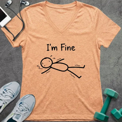 T-Shirt Heather Peach / S I'm Fine V- Neck