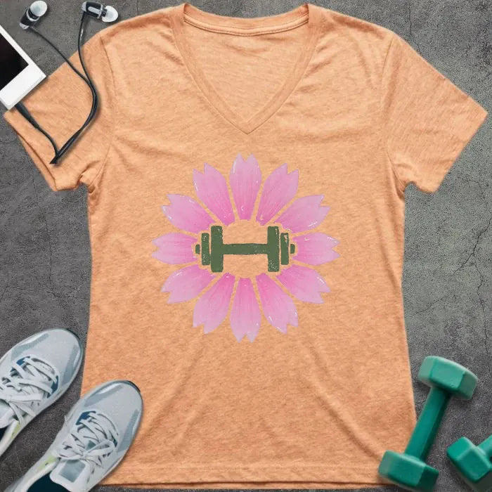 T-Shirt Heather Peach / S Sakura Dumbbell V-Neck