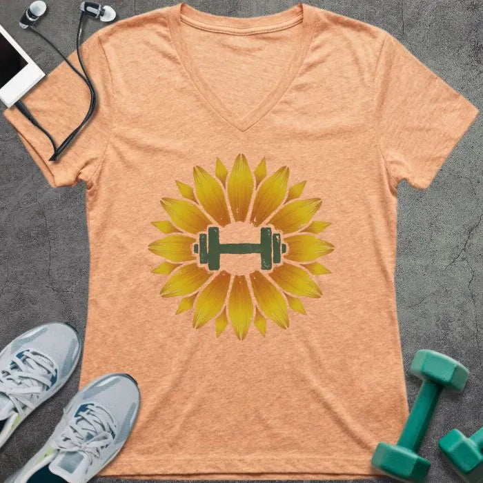 T-Shirt Heather Peach / S Sunflower Dumbbell V-Neck