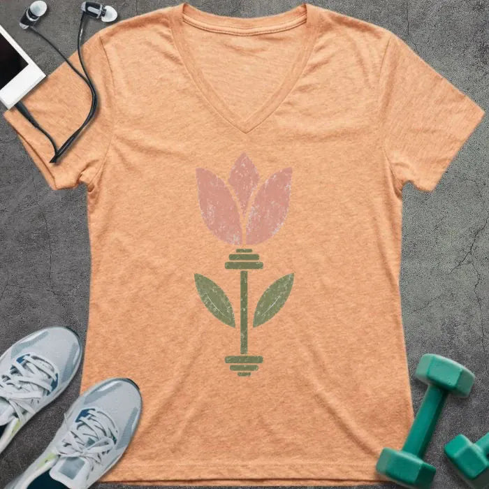 T-Shirt Heather Peach / S Tulip Barbell V-Neck