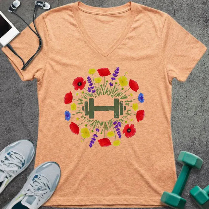 T-Shirt Heather Peach / S Wildflower Dumbbell V-Neck