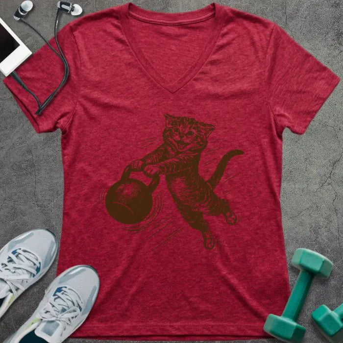 T-Shirt Heather Red / S Cat Swing V-Neck