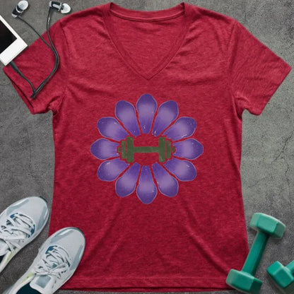 T-Shirt Heather Red / S Crocus Dumbbell V-Neck