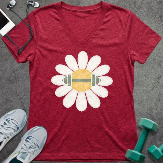 T-Shirt Heather Red / S Daisy Barbell V-Neck