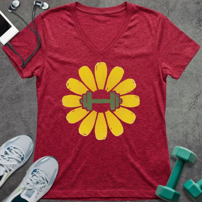 T-Shirt Heather Red / S Dandelion Dumbbell V-Neck