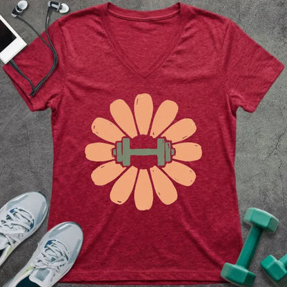 T-Shirt Heather Red / S Dumbbell Flower V-Neck