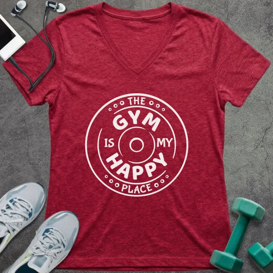 T-Shirt Heather Red / S Happy Place V-Neck