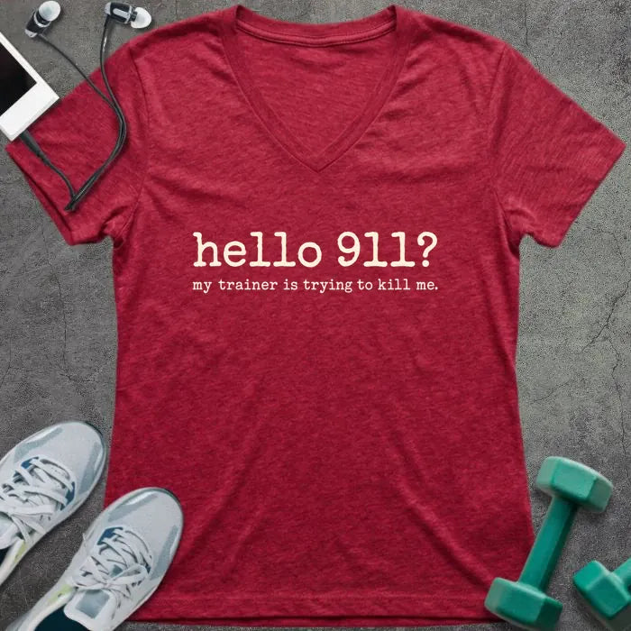 T-Shirt Heather Red / S Hello 911 V-Neck